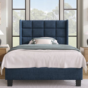 Letto singolo in lino blu - Xylo - 90x200 cm senza materasso