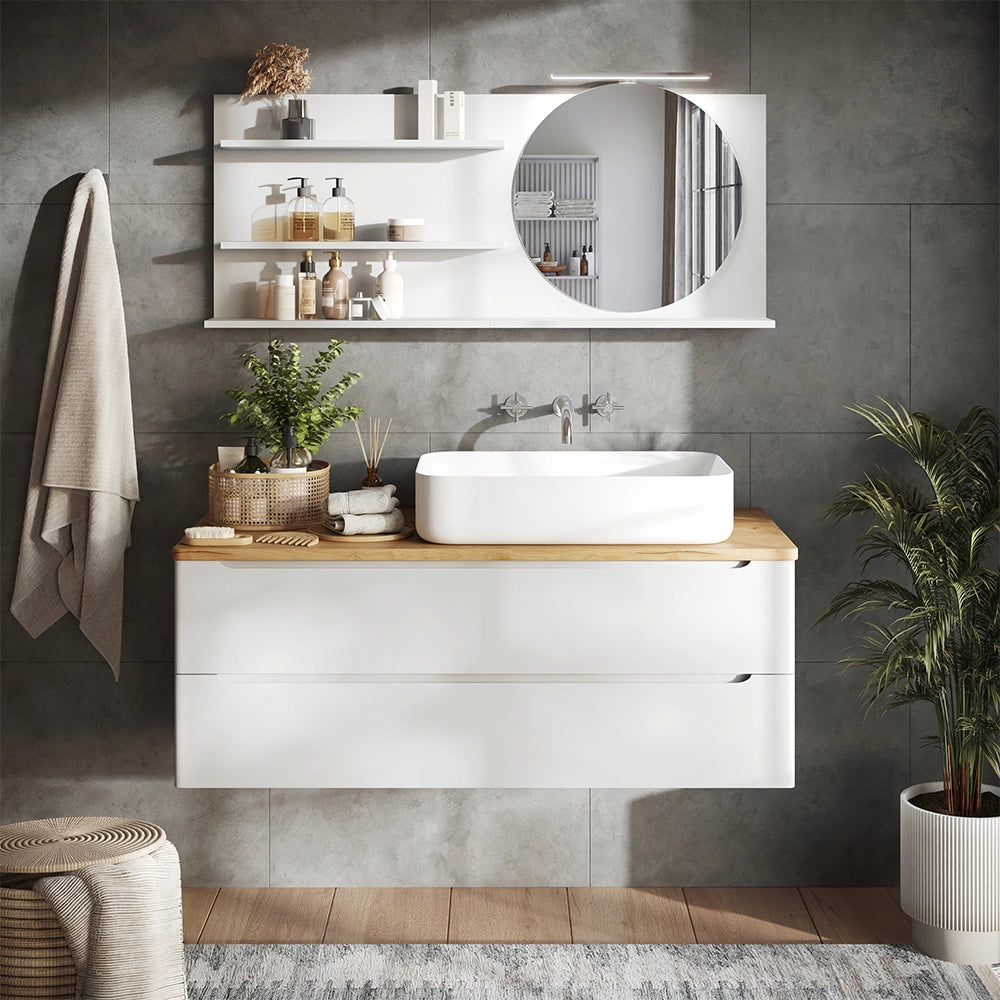 Vicco Specchio con mensola Bianco 120 x 50 cm con 3 scomparti aperti