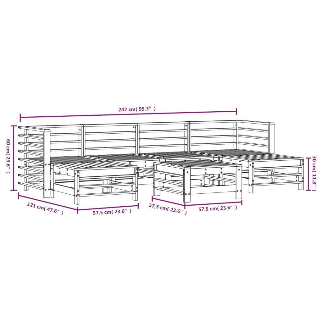 Set Salotto da Giardino 7 pz Bianco in Legno Massello di Pino