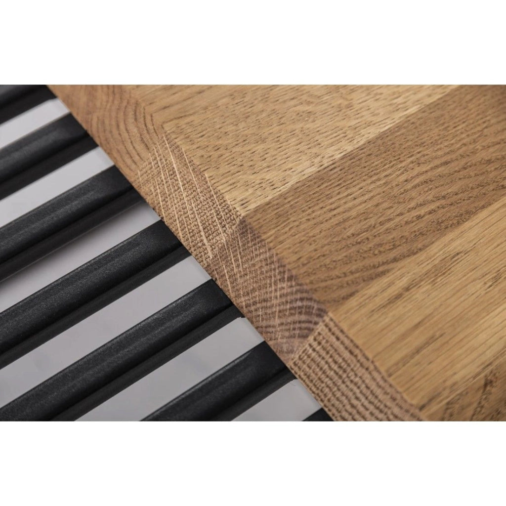 Tavolino basso ABITTA rettangolare 100 cm in quercia e metallo – Moderno con piano misto legno e metallo traforato