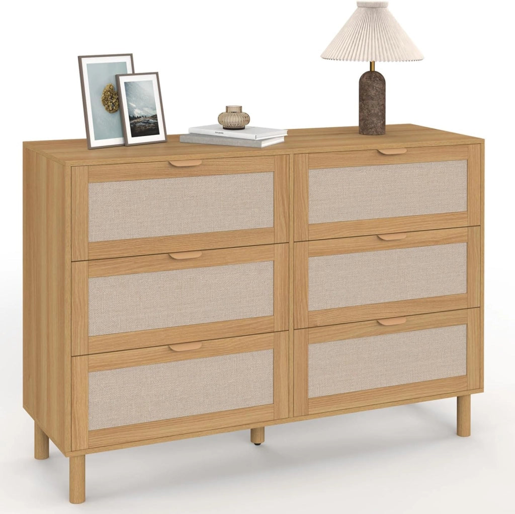 Cassettiera 6 cassetti Robin 115 cm Legno ed Effetto Lino