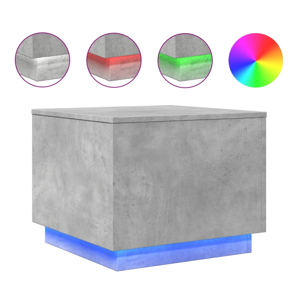 Tavolino da Salotto con Luci LED Grigio Cemento 50x50x40 cm 839871