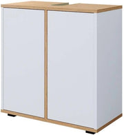 Mobile sottolavabo per bagno Didi, Bianco/Artisan, 60 x 62 cm con 2 porte, per la conservazione di articoli da bagno e prodotti per la cura personale