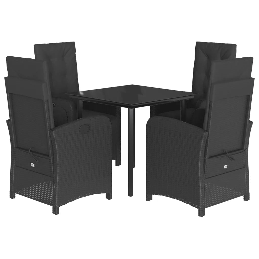Set da Pranzo da Giardino 5 pz Nero con Cuscini in Polyrattan