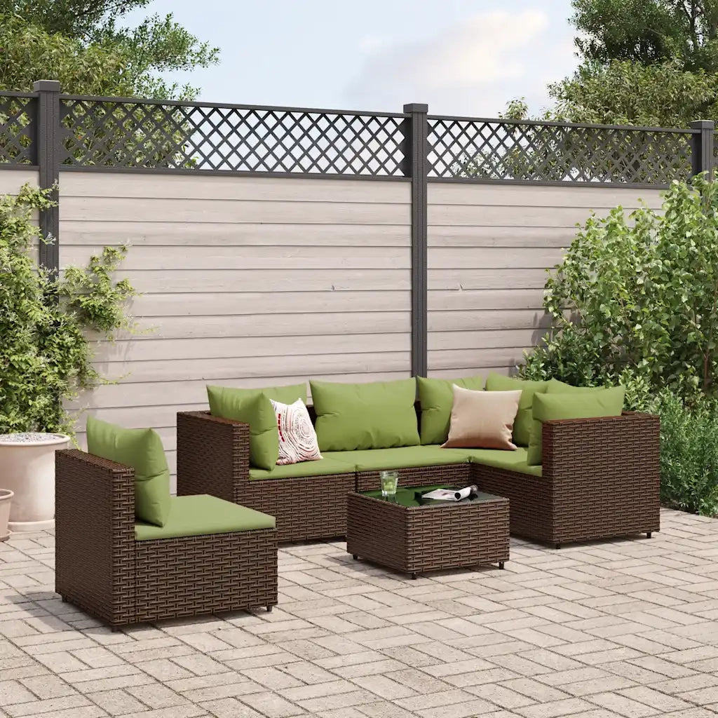 Set Mobili da Giardino 6pz con Cuscini in Polyrattan Marrone