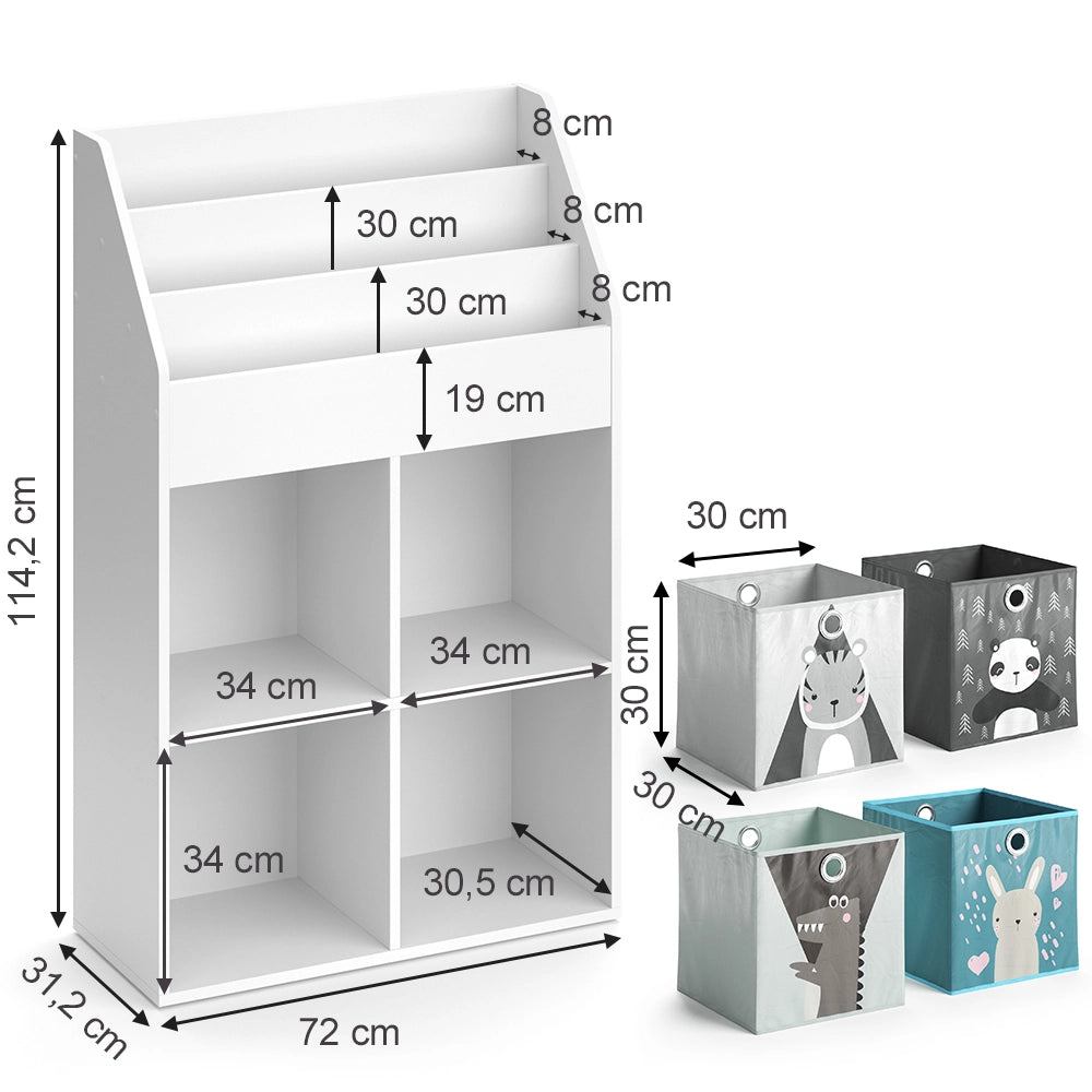 Vicco Libreria bambini Bianco 31.2 x 114.2 cm con 4 scatole pieghevoli