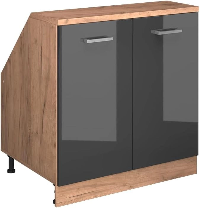 Mobile sottotetto Rion, Antracite lucido, 80 x 81.6 cm con 2 porte, carcassa 60 cm profondità, adatto per il salvaspazio sotto tetti spioventi