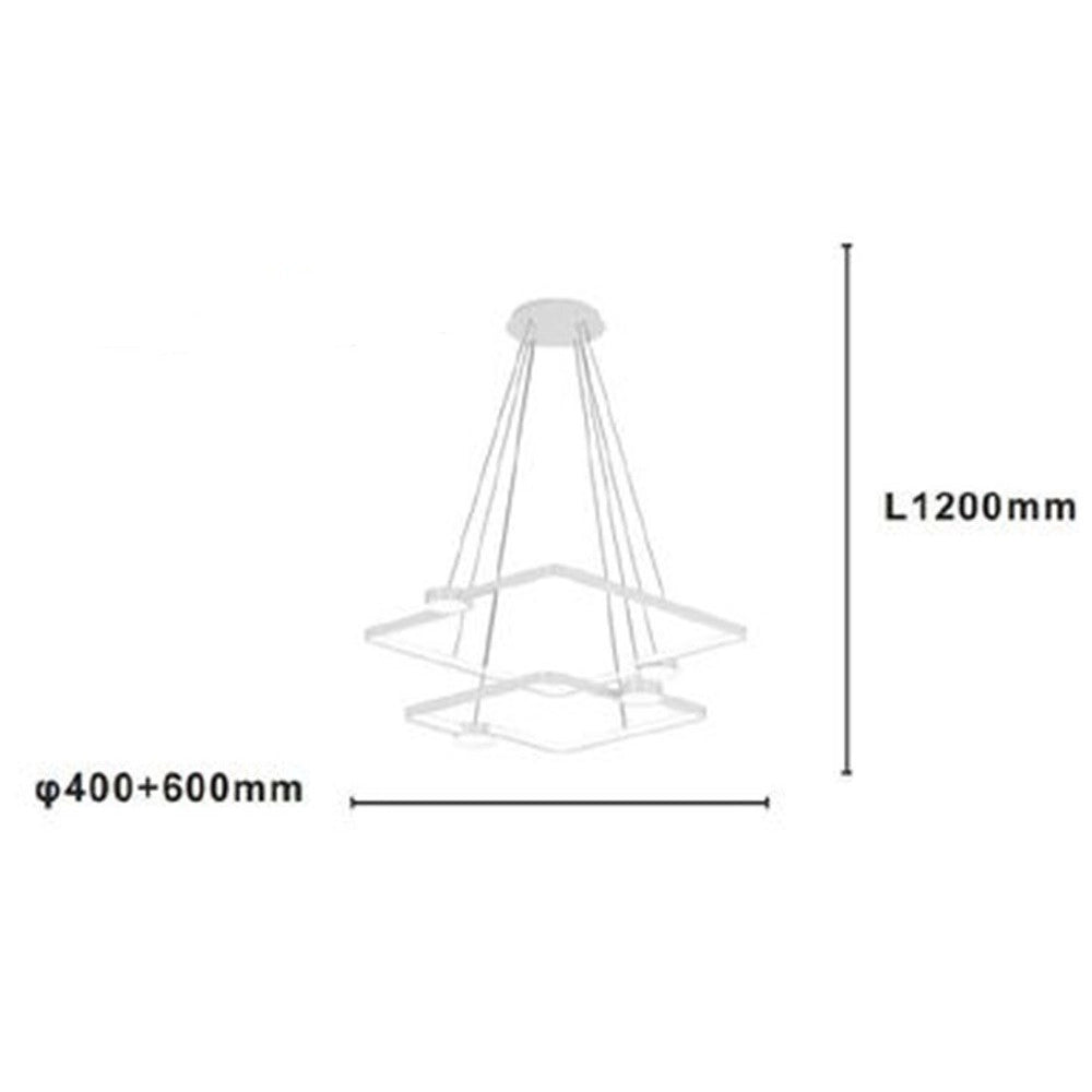 Trade Shop - Lampadario A Sospensione Led 60w 2 Quadrati Con Telecomando Design Moderno Bianco 71194 -