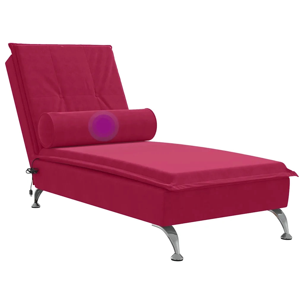 Chaise Longue Massaggi con Cuscino a Rullo Rosso Vino Velluto CFW7915513