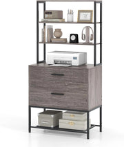Libreria Scaffale con 2 Cassetti, Mobile di Stoccaggio con Dispositivo Antiribaltamento, Armadietto per Soggiorno, Ufficio, Camero da Letto, 75 x 40 x 156 cm (Grigio)