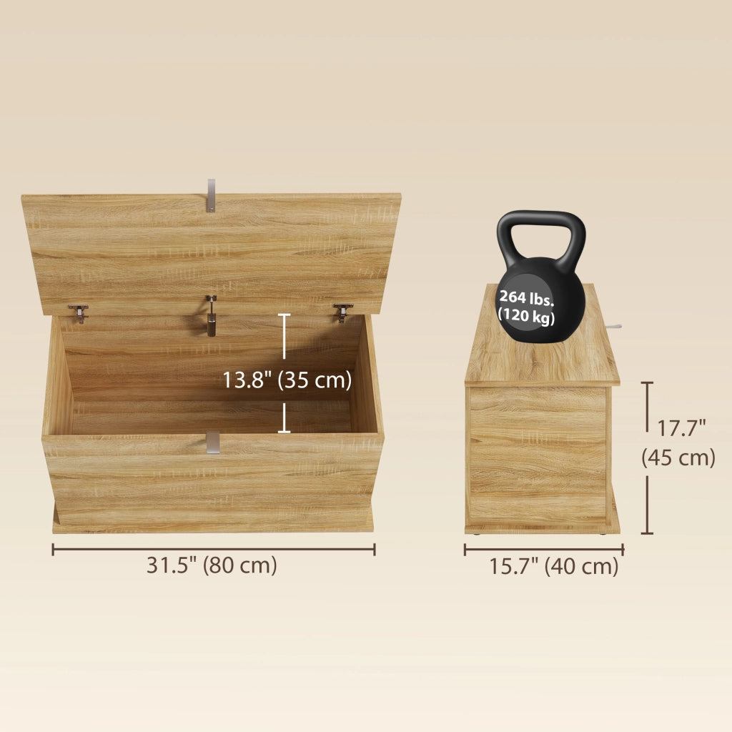 Coffre de rangement Couvercle Rabattable 80x40x45 cm Bois Naturel