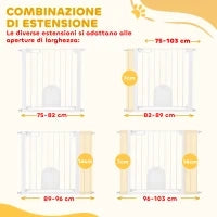 Cancellino per Cani Regolabile con Porta Piccola e Chiusura Automatica, 75-103x76cm, Bianco