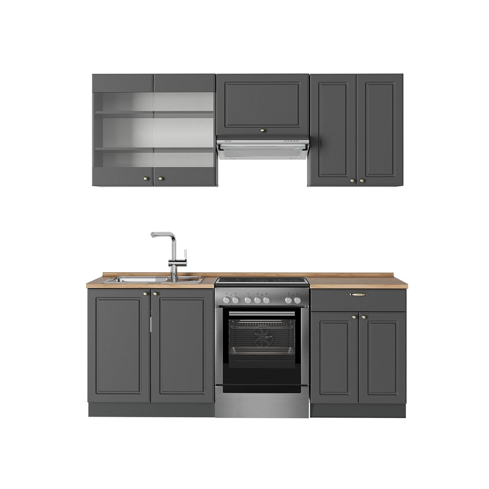 Cucina componibile Fame-Line Oro-antracite rustico/Antracite 200 cm, PL Rovere Vicco
