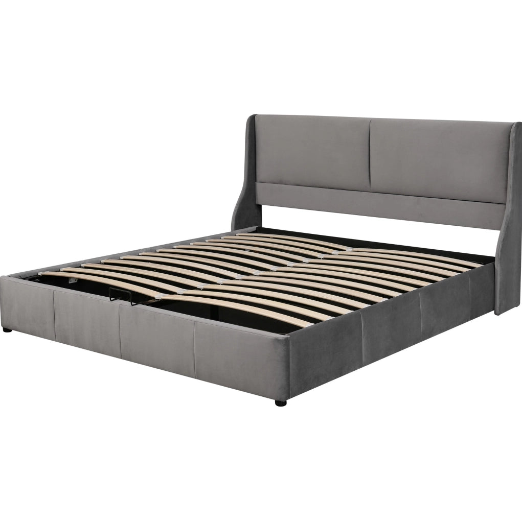 Letto matrimoniale contenitore 180x200 cm in velluto grigio