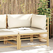 Divano Angolare da Giardino con Cuscini Bianco Crema in Bambù