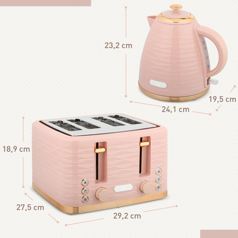 Set tostapane e bollitore 2 in 1, 7 livelli di doratura, funzione scongelamento e riscaldamento, rosa