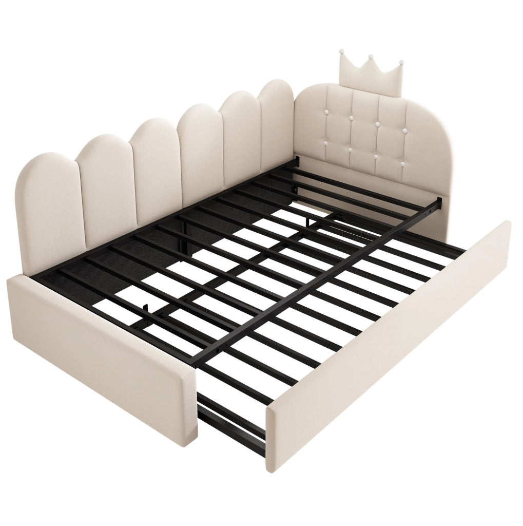 Letto daybed a L con letto estraibile 90x200 cm; velluto beige