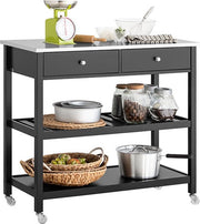 Carrello da cucina con 2 ante - Acciaio inossidabile - MDF - Nero - 100x45x92 cm