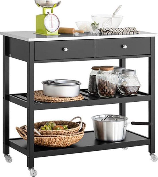 Carrello da cucina con 2 ante - Acciaio inossidabile - MDF - Nero - 100x45x92 cm