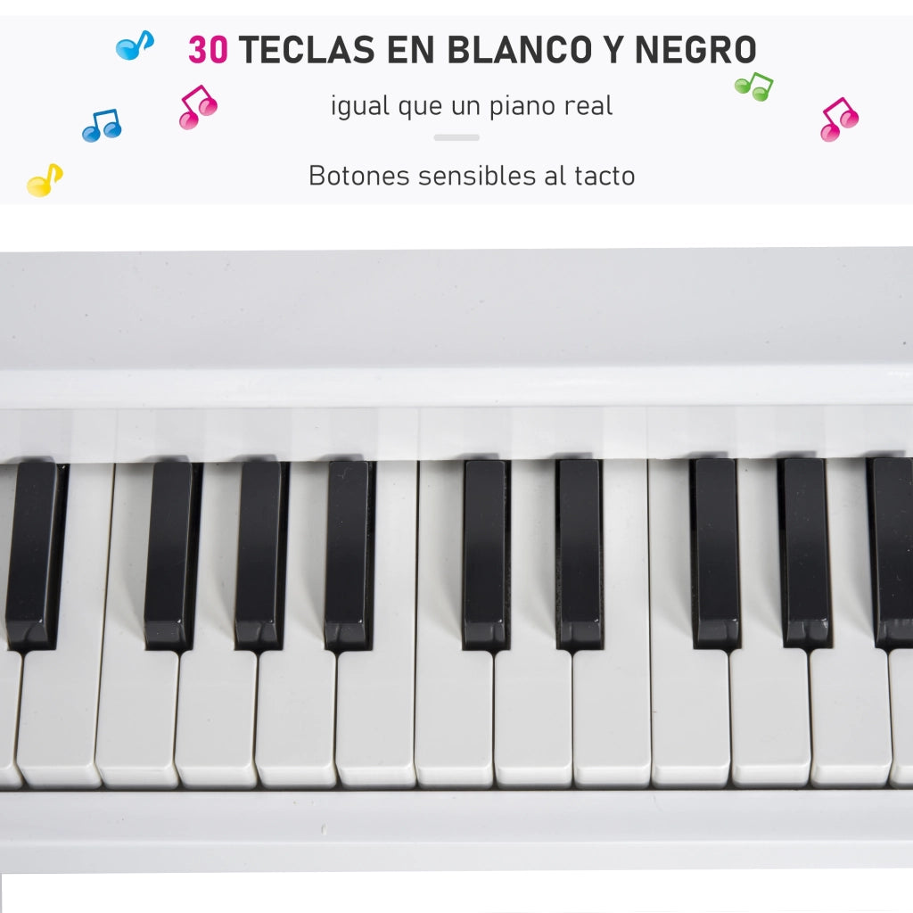 Piano per Bambini con Atril e Sgabello ¨C zephmum ¨C Bianco 52x50x49 cm