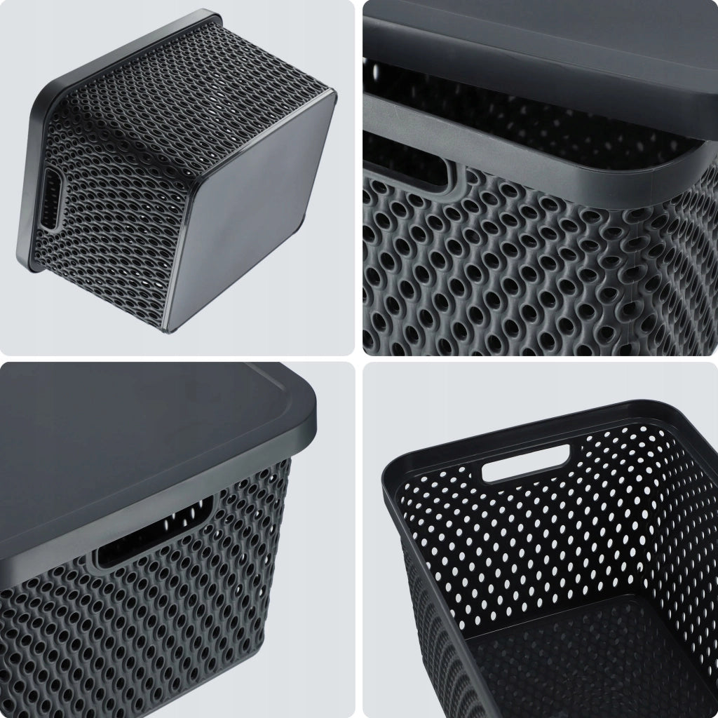Cestino KADAX con coperchio, contenitore organizer, scatola portaoggetti da 18 litri, grigio