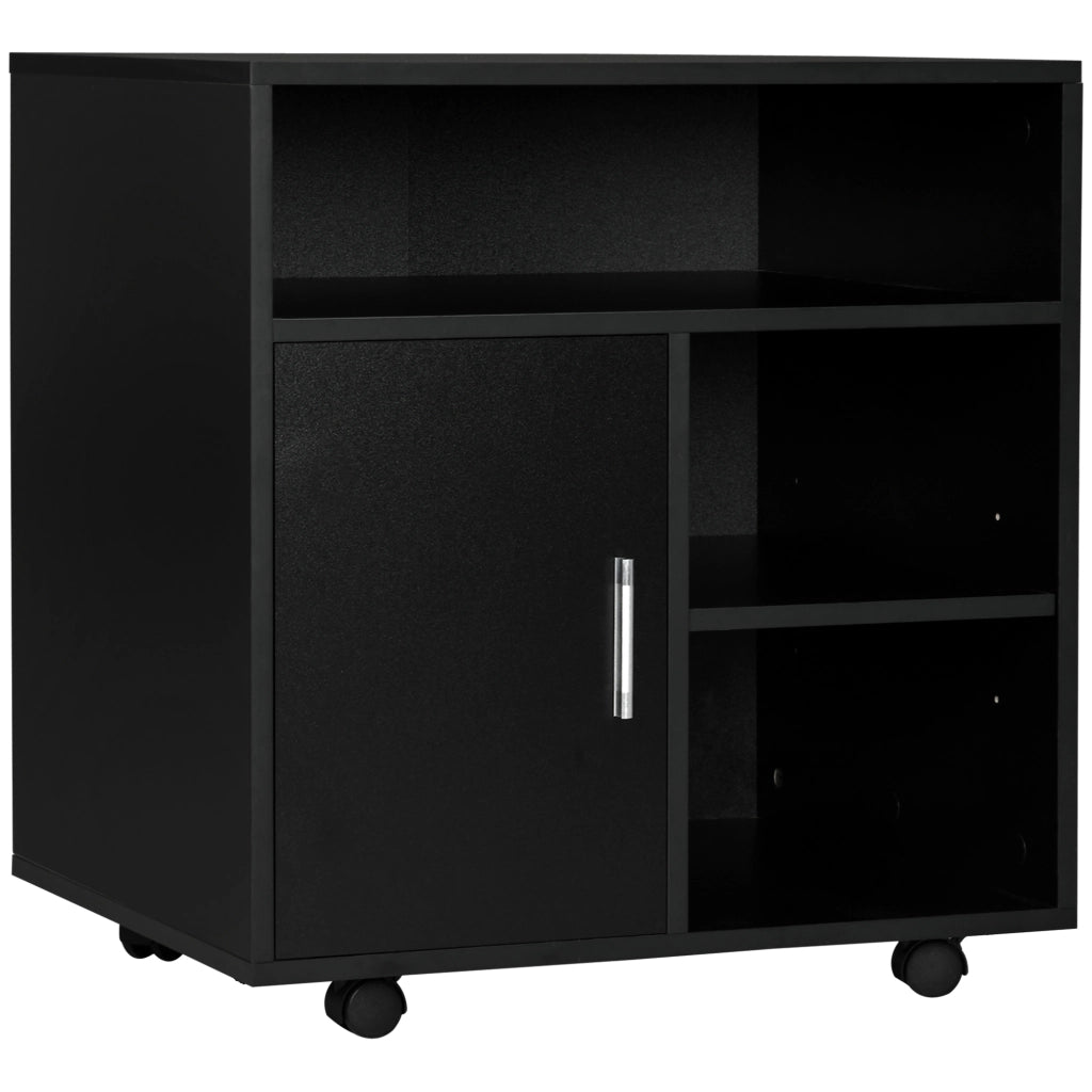 Mobile porta stampante con ruote ¨C Xylo ¨C 3 ripiani e armadietto in legno nero 60x50x65.5cm