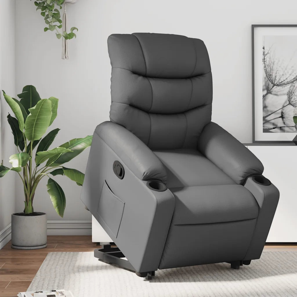 Poltrona | Sedia Relax Alzapersona Reclinabile Grigio in Similpelle