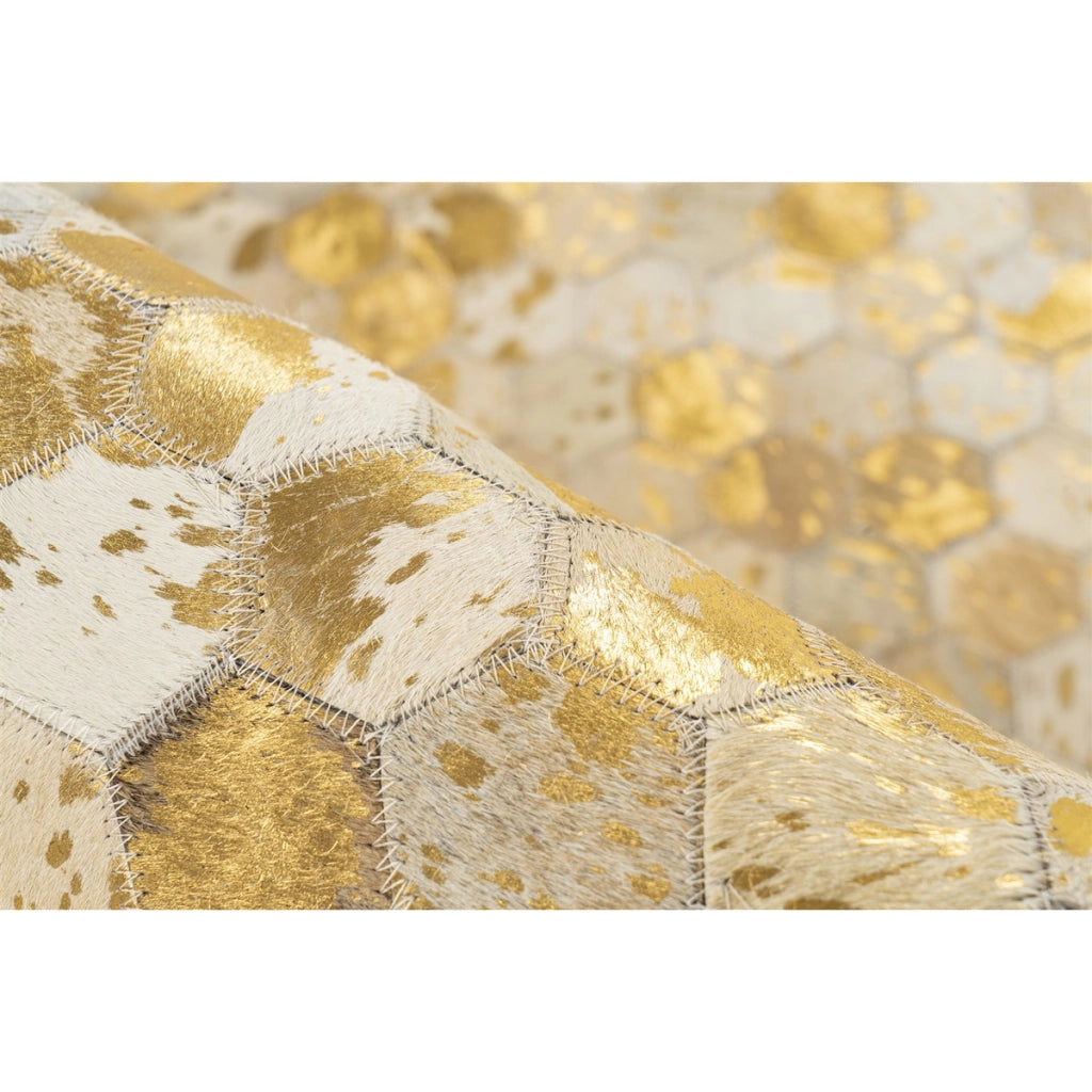 Tappeto di design Ravi Gold in pelle fatta a mano 120x170 cm