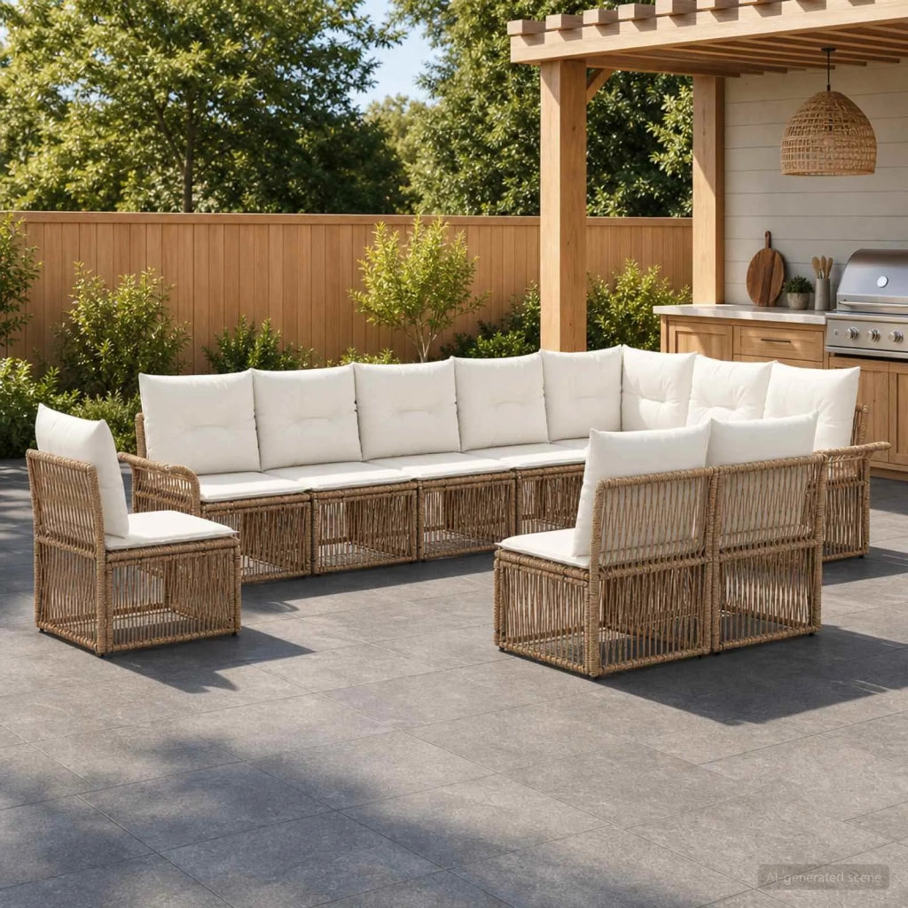 Set Divano da Giardino 10 pz Beige polyrattan 3434859