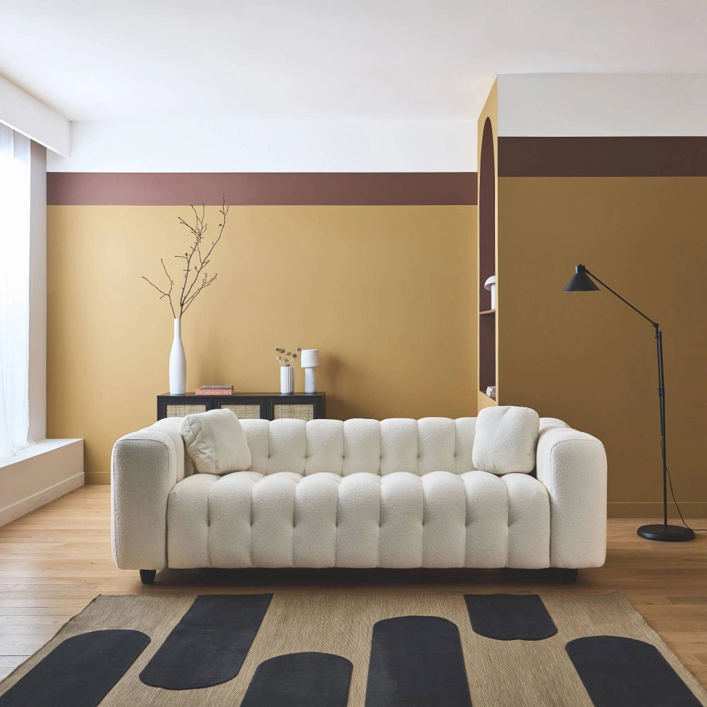 Divano in tessuto bouclé, 3 posti, crema