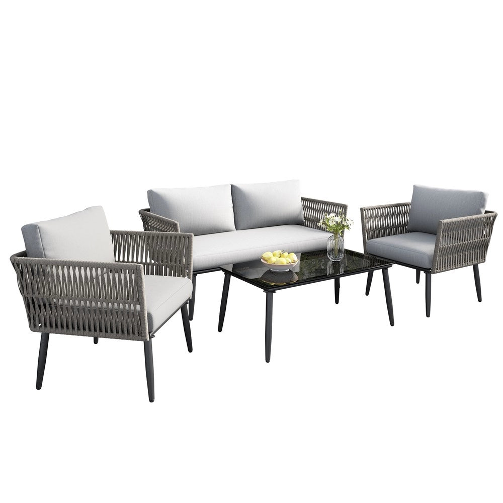 Set Giardino Lounge - Zephmum - 2 Poltrone 2 Divani Tavolino - PE Intrecciato Acciaio Zincato Grigio