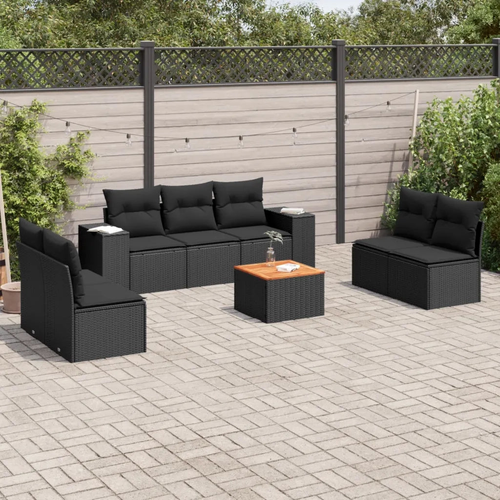 Set Divani da Giardino con Cuscini 8 pz Nero in Polyrattan 3225397