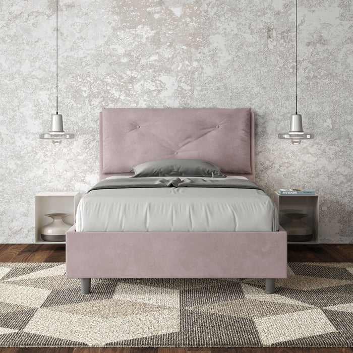 Letto 1 Piazza E Mezzo 120x200 cm con Rete e Contenitore Imbottito in Microfibra Appia Large Glicine