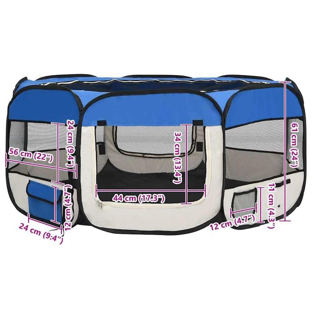 Foldable Puppy Playpen With Carrying Bag, Blue, 145x145x61 Cm