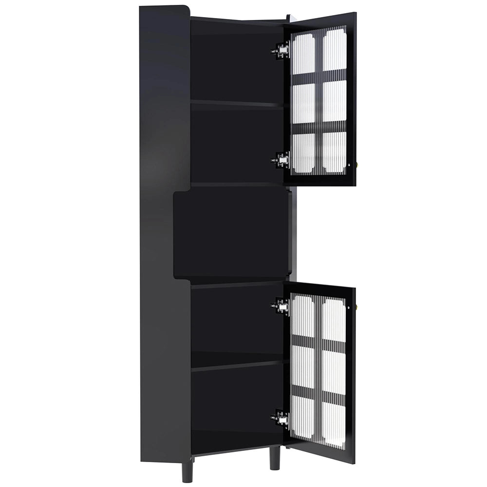 Armadio d'angolo nero con illuminazione LED - Xylo - Multifunzionale per soggiorno, bagno, camera