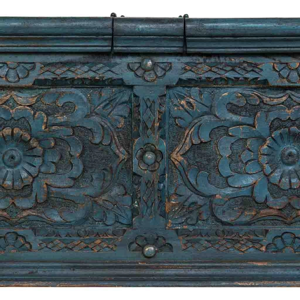 Tavolino artigianale in legno blu 100x100x47h cm