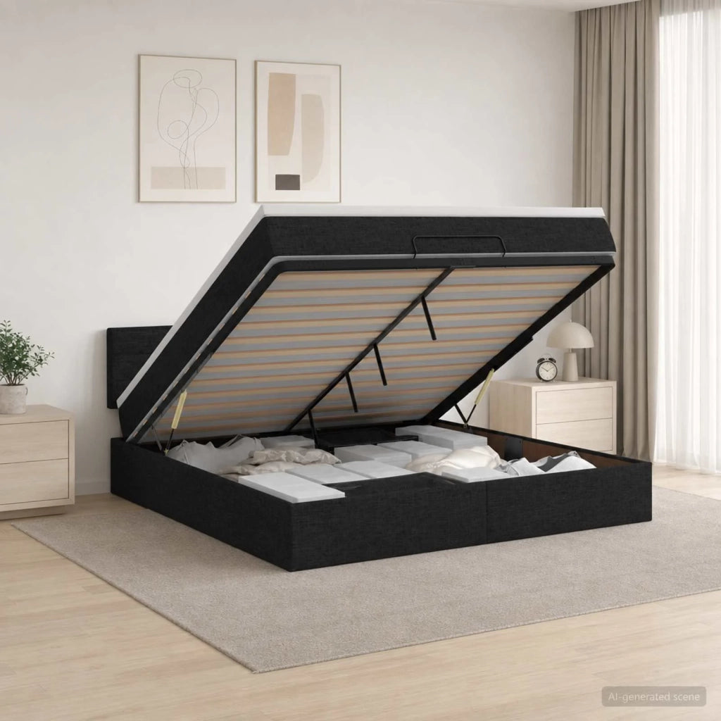Letto ottomano con materasso Nero 160 x 200 cm Tessuto 3456256