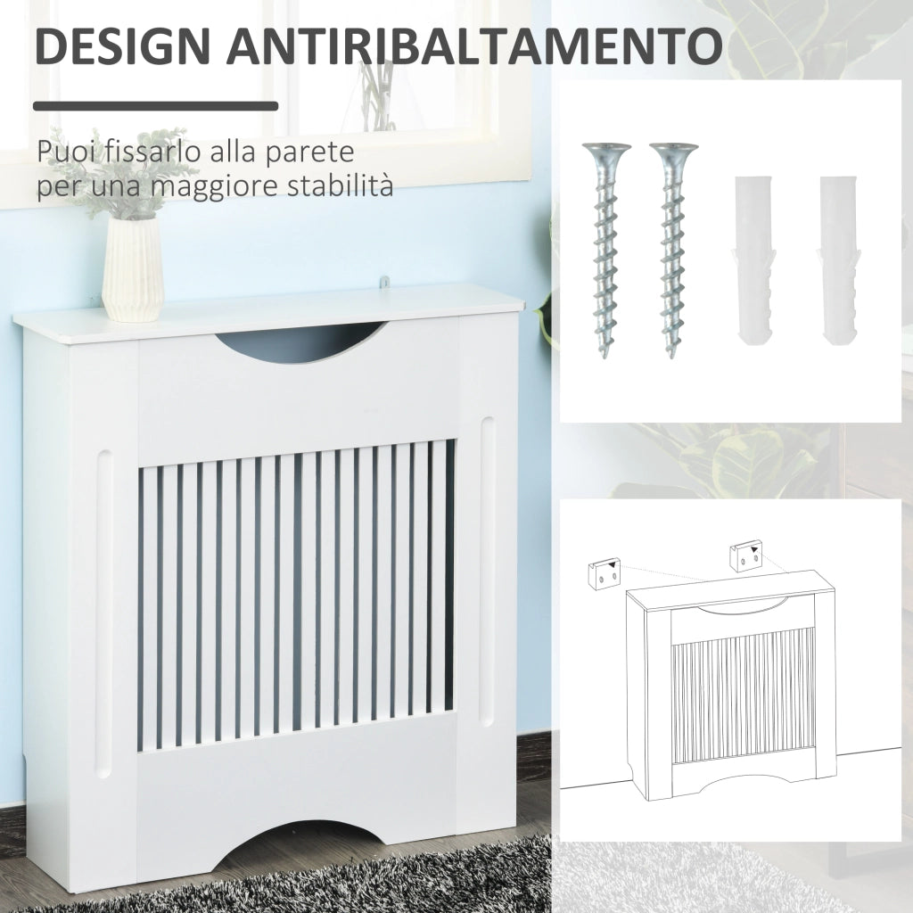 Copritermosifone Bianco in MDF con Piano d'Appoggio e Design Antiribaltamento. 78x19x82 cm