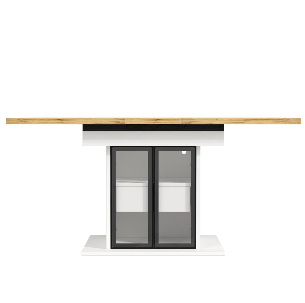 Tavolo allungabile da 110 a 140 cm con contenitore e luci LED; MDF e metallo; bianco