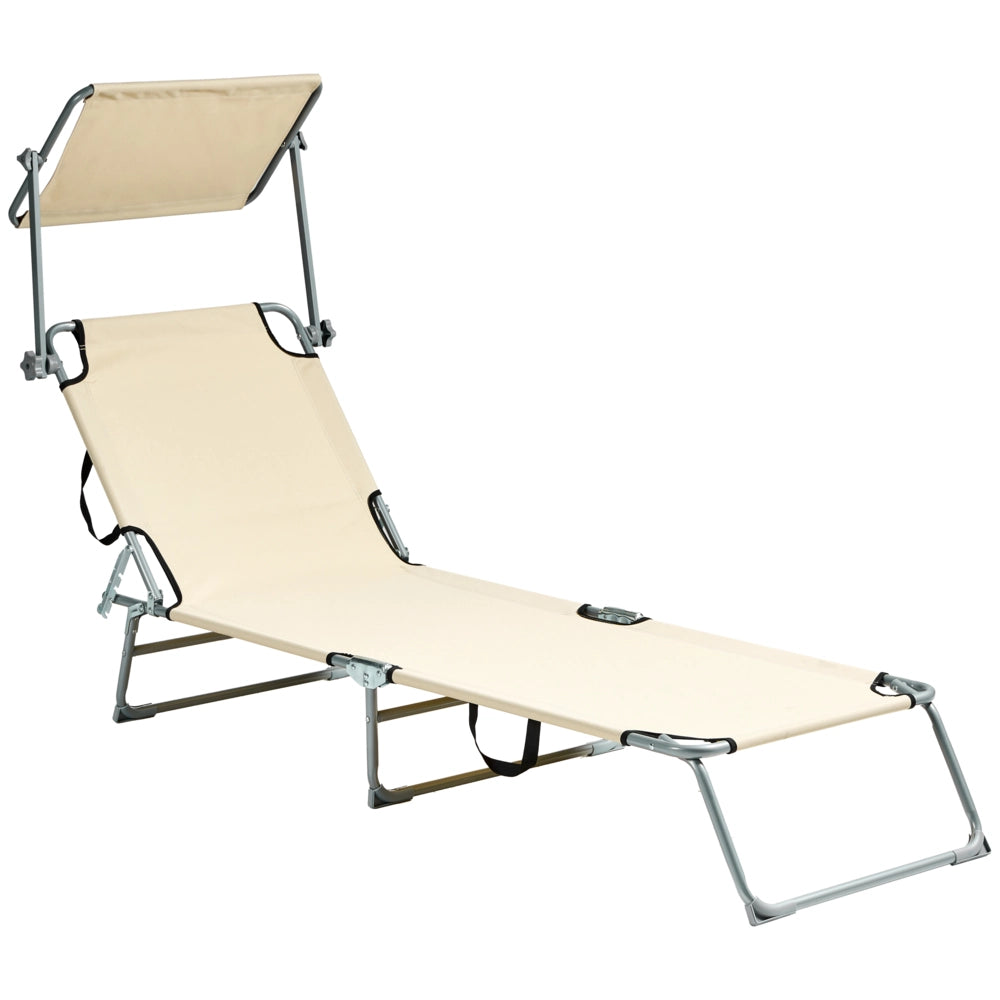 Lettino da giardino Beige Struttura in acciaio Schienale reclinabile pieghevole Tettuccio staccabile Resistente alla ruggine