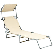 Lettino da giardino Beige Struttura in acciaio Schienale reclinabile pieghevole Tettuccio staccabile Resistente alla ruggine