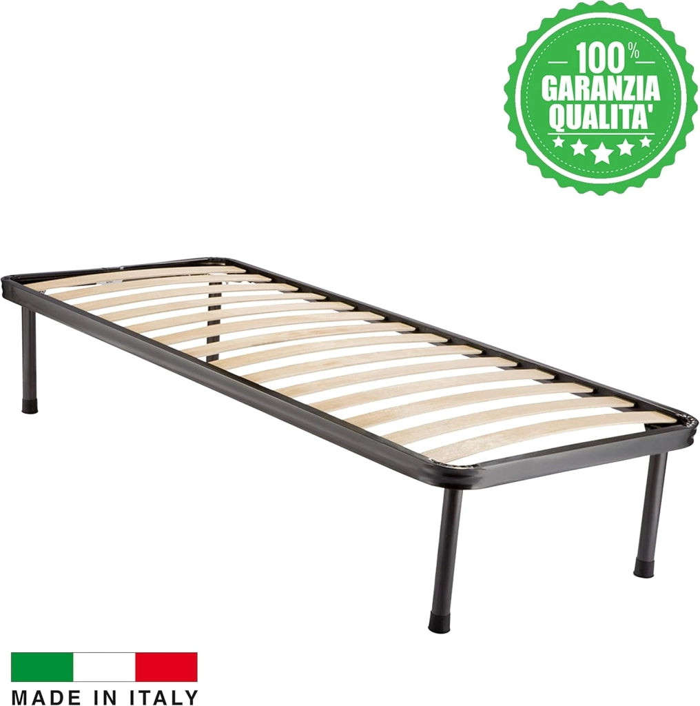 Rete in Ferro con 4 Piedi e  Doghe in Legno cm Letto 80x190 H37  per materasso da Una Piazza