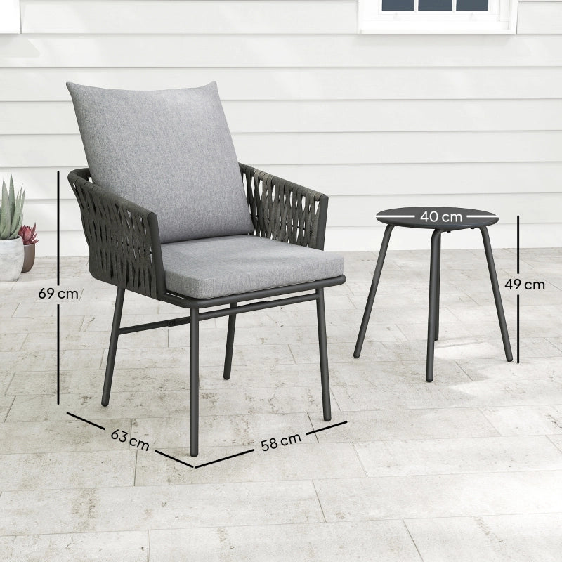 OKWISH Set da 3 mobili da giardino con 2 poltrone e tavolino da bistrot, cuscini sfoderabili, Acciaio Grigio