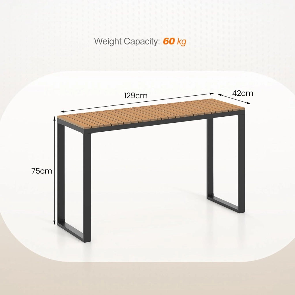 Tavolo da giardino con piano in WPC e robusto telaio in metallo, tavolo da pranzo rettangolare, 129 x 42 x 75 cm, per esterni, giardino, patio