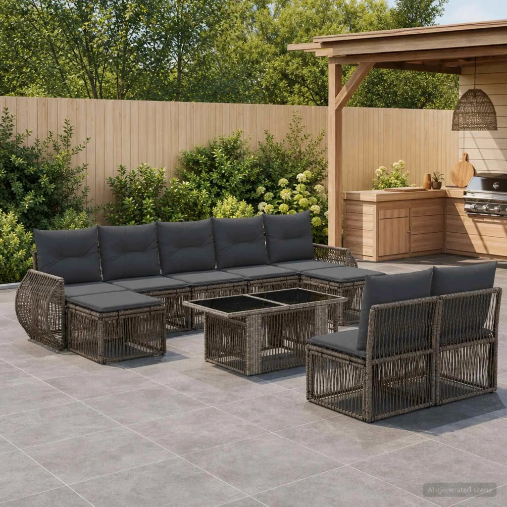 Set Divano da Giardino 10 pz Grigio e Grigio Scuro polyrattan 3436997