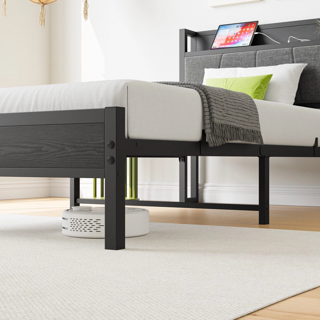 Letto singolo in metallo e MDF 90x200 cm con spazio contenitore sottoletto; nero