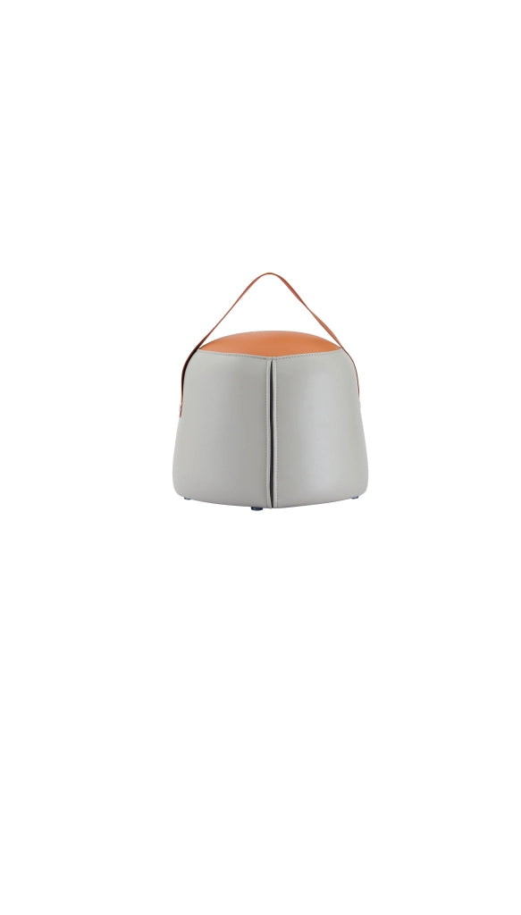 POUF in PU Grigio e Arancione con Maniglia in PU