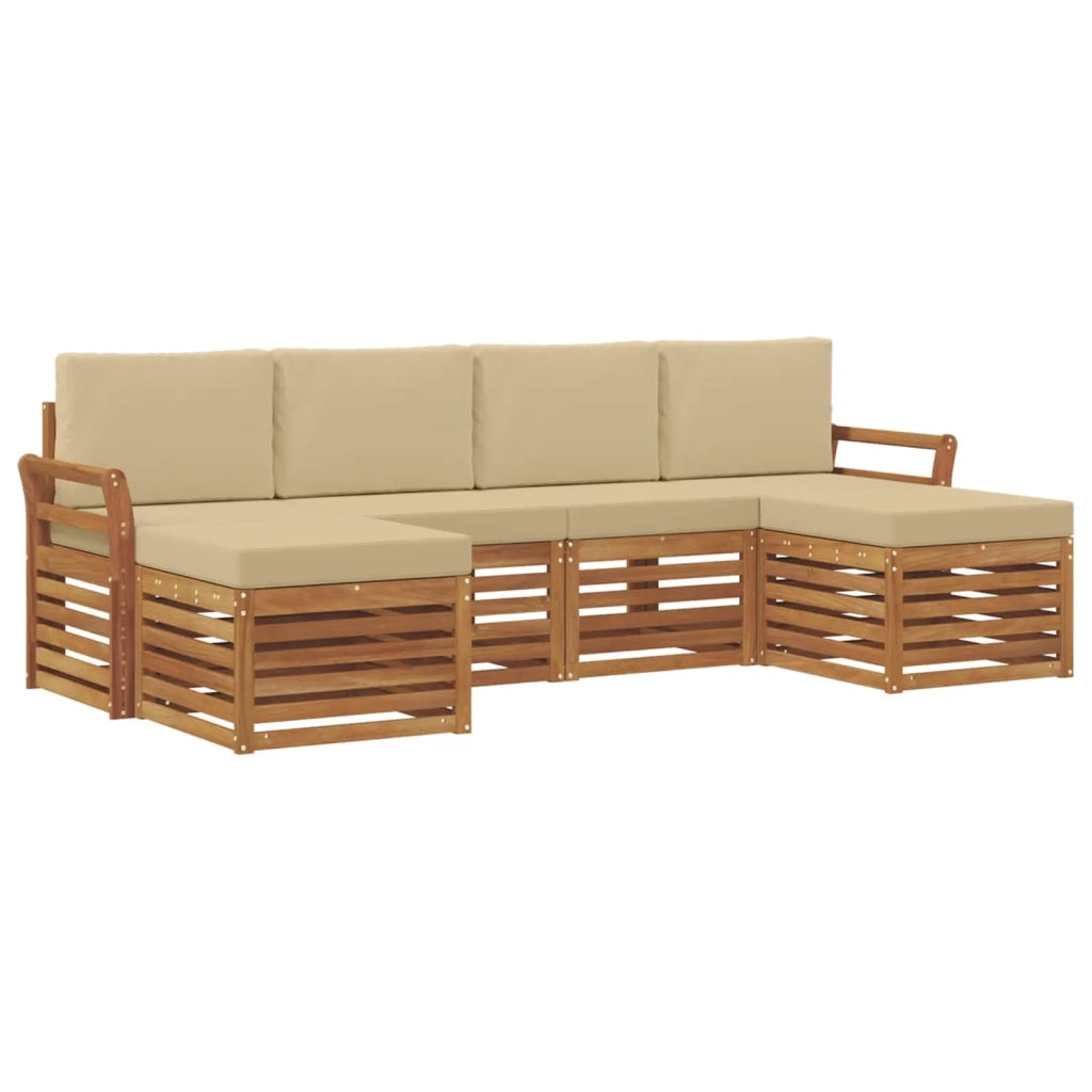 Set divani 6 pcs Naturale e Beige Legno di Acacia Massello
