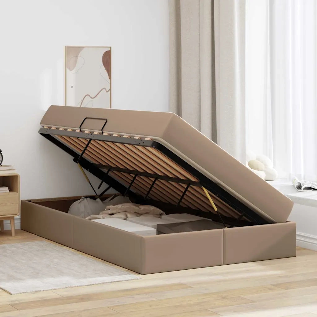 Letto con contenitore e materasso 2 pcs Cappuccino Pelle