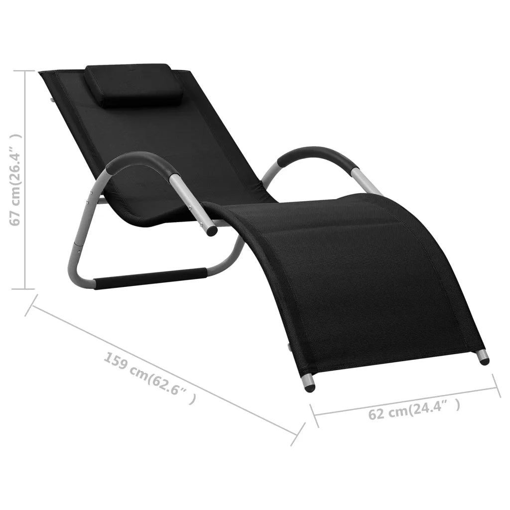 Lettino Prendisole in Textilene Nero e Grigio 310513